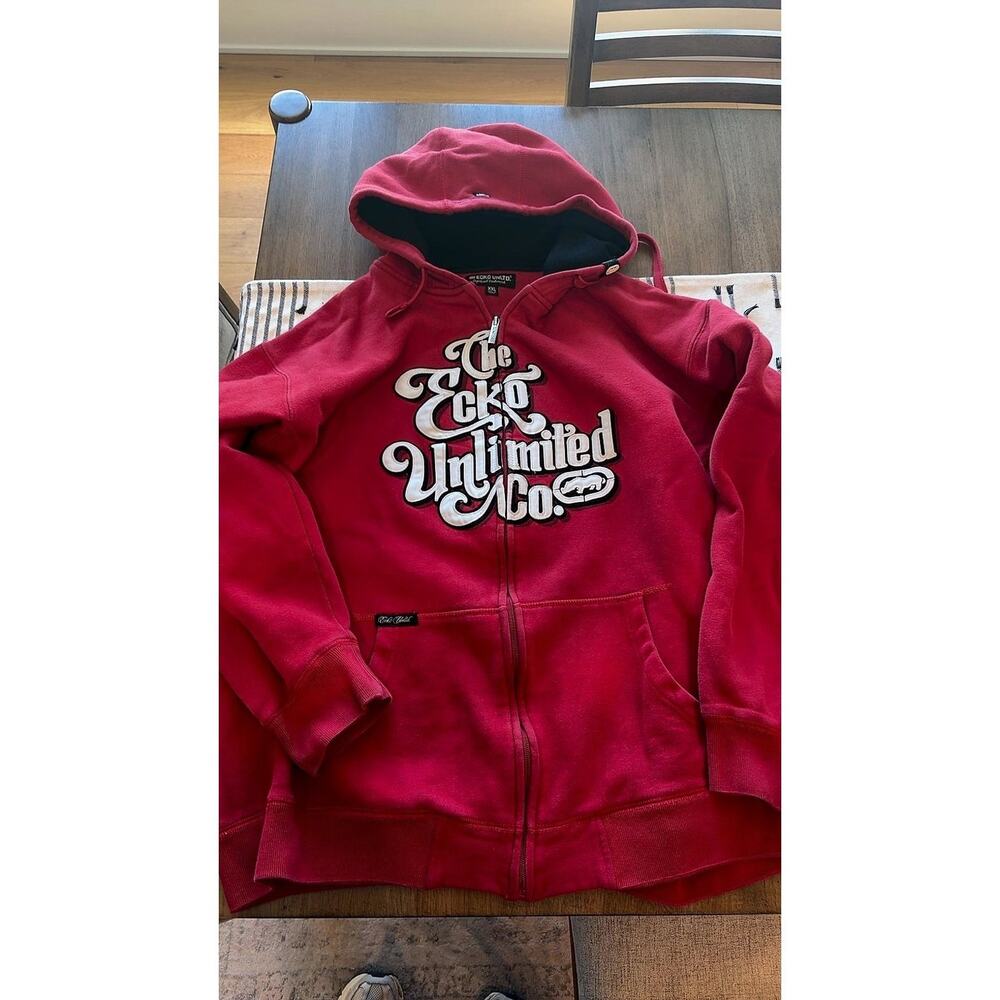Ecko Unltd. Red Full-Zip Hoodie with Appliqué Script Logo XXL